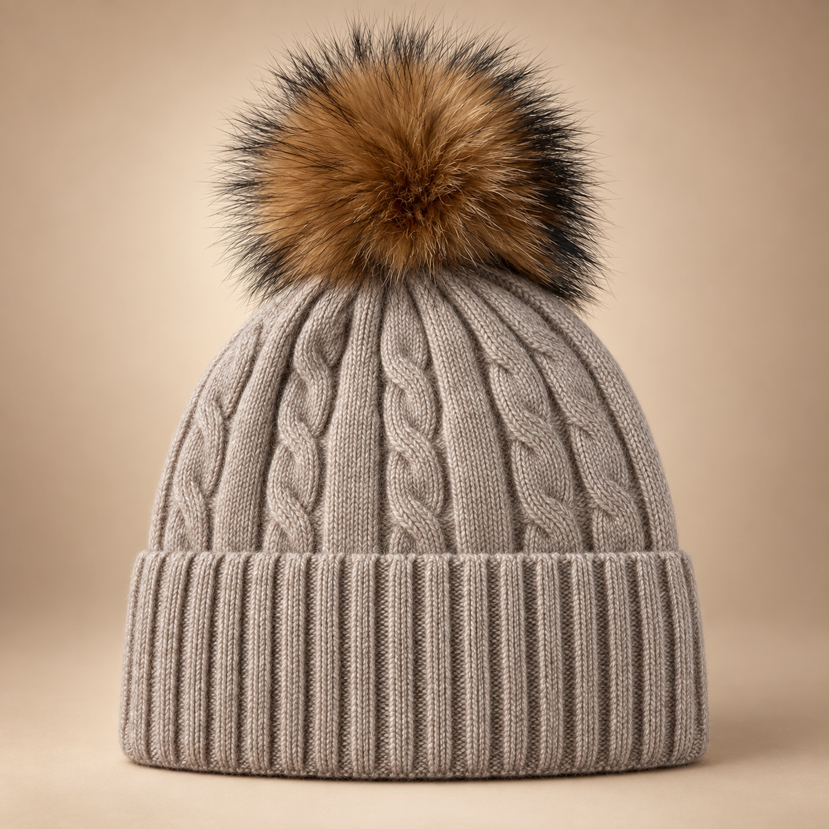 Cable-Knit Hat with Pompom