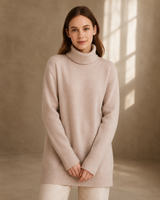 Cashmere Wool Long Turtleneck - Beige