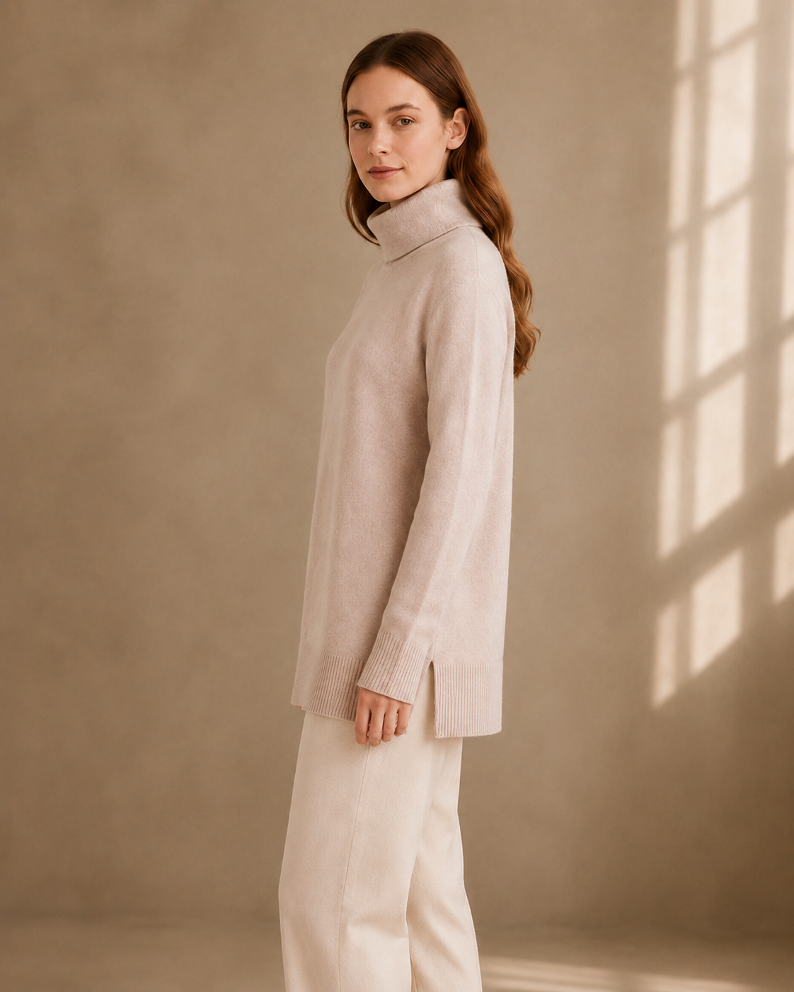 Cashmere Wool Long Turtleneck - Aqua