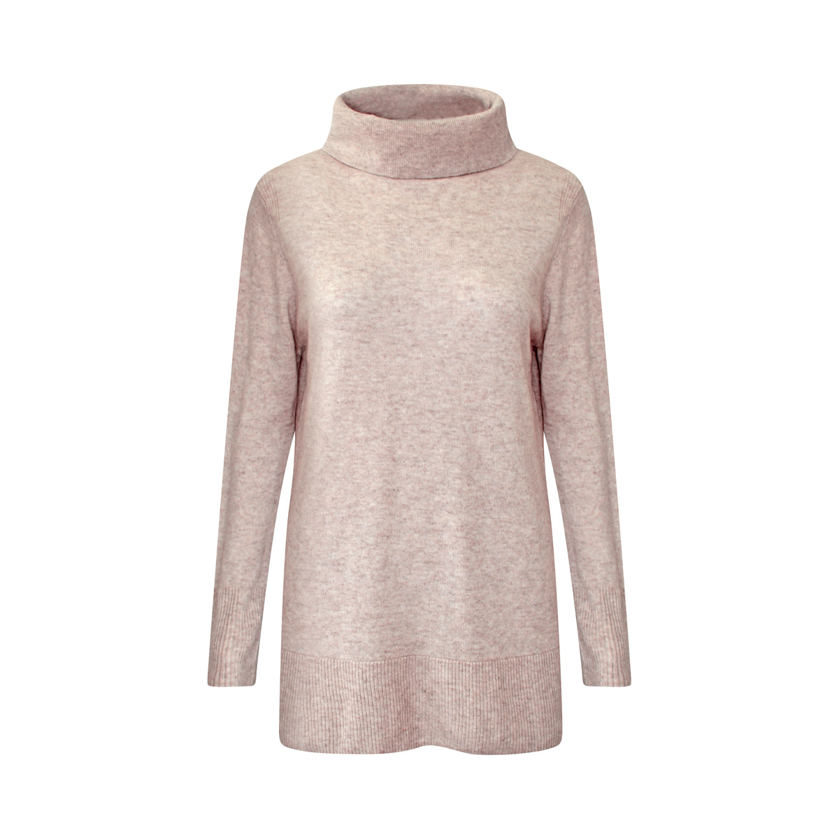 Beige cashmere wool turtleneck sweater on a white background