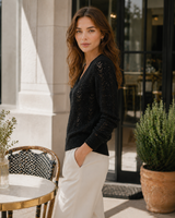 Cashmere Sequin Crochet Vneck Sweater