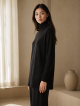 Cashmere Wool Long Turtleneck - Black