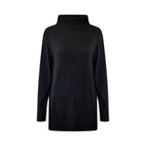 Black cashmere wool turtleneck dress on a white background
