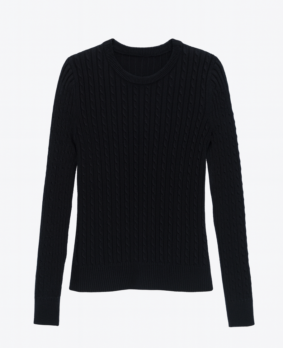 Black ribbed cashmere wool sweater on a white background