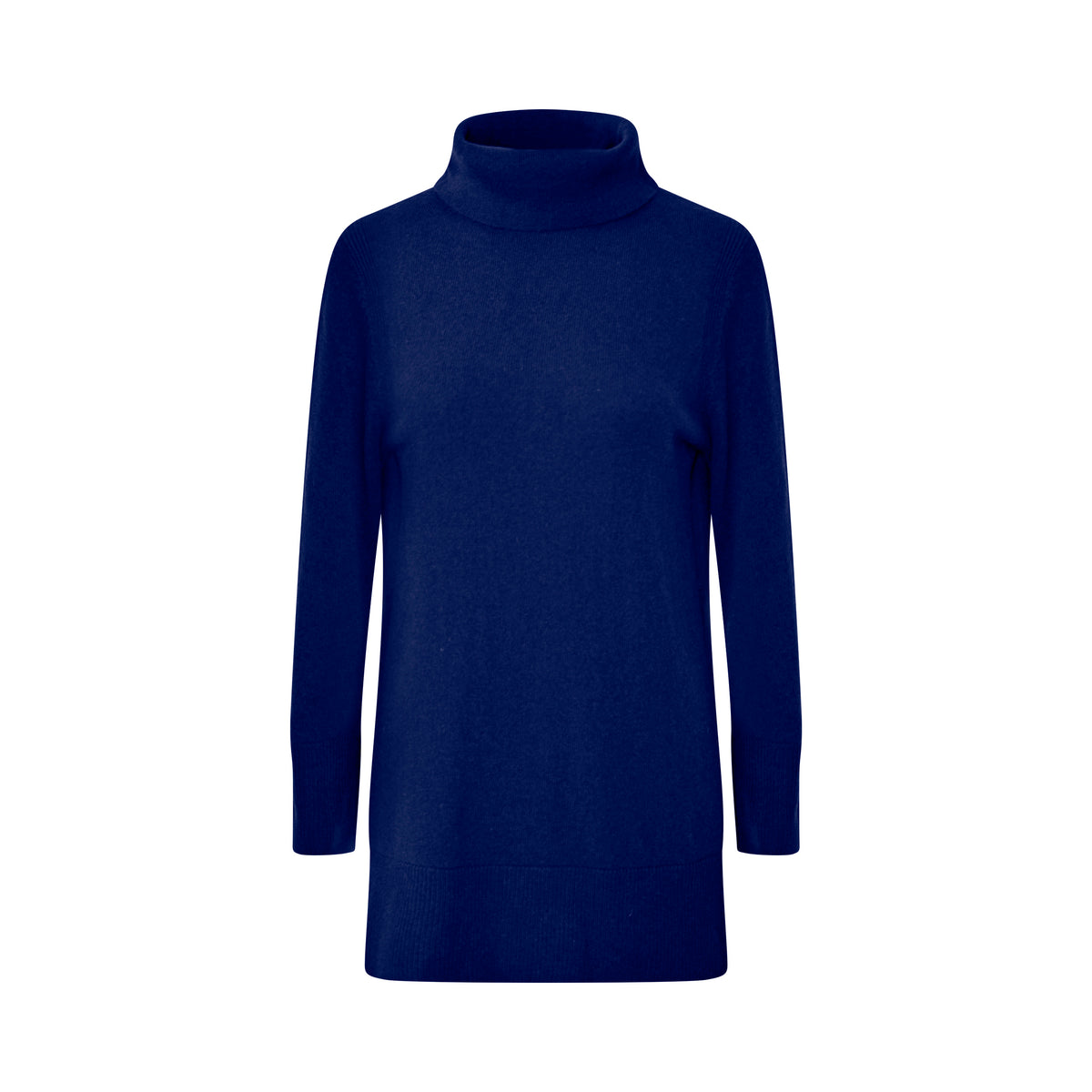 Blue turtleneck dress on a white background
