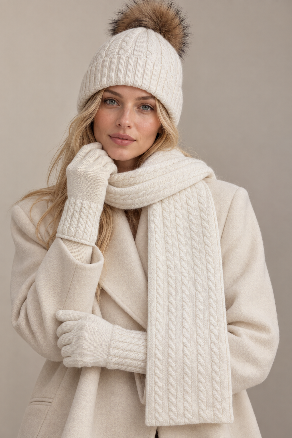 Cable-Knit Hat with Pompom