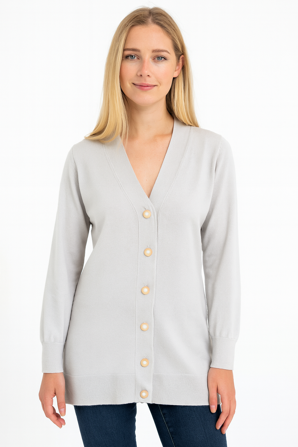 Cashmere Wool Long Cardigan - Gray