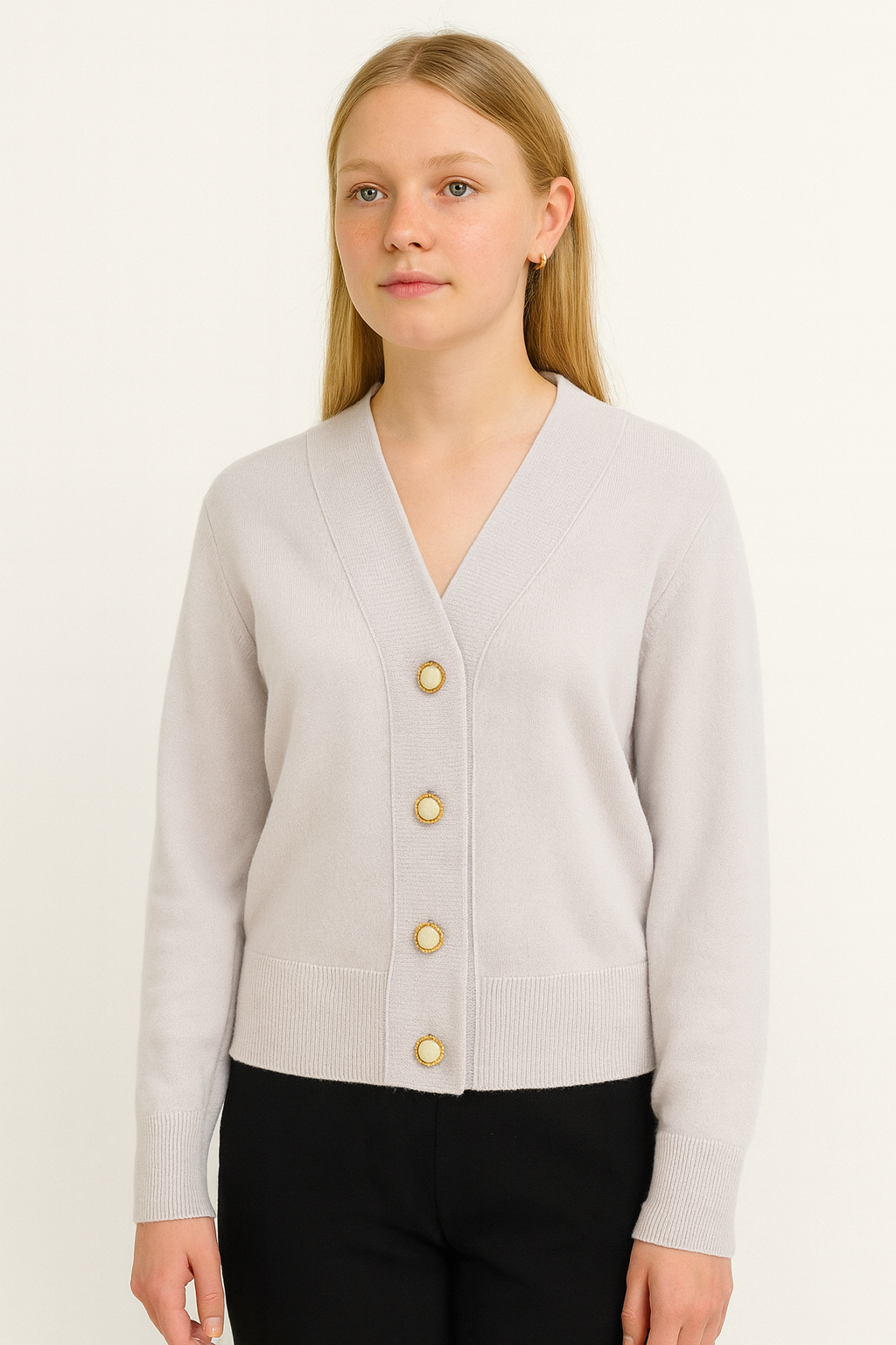 Cashmere Wool Short Cardigan - Gray