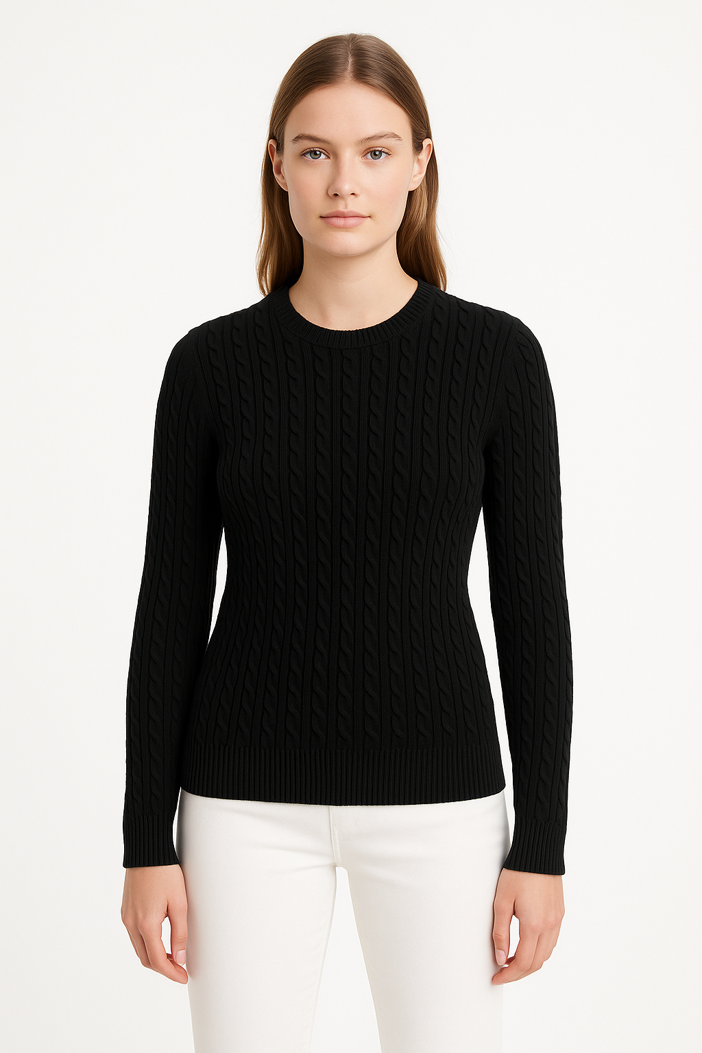 Cotton Cable Crewneck - Black