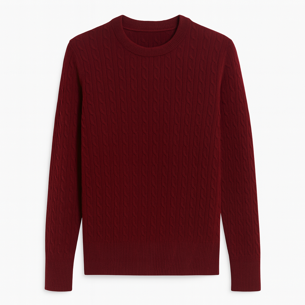Cashmere Wool Cable Crewneck Unisex Sweater