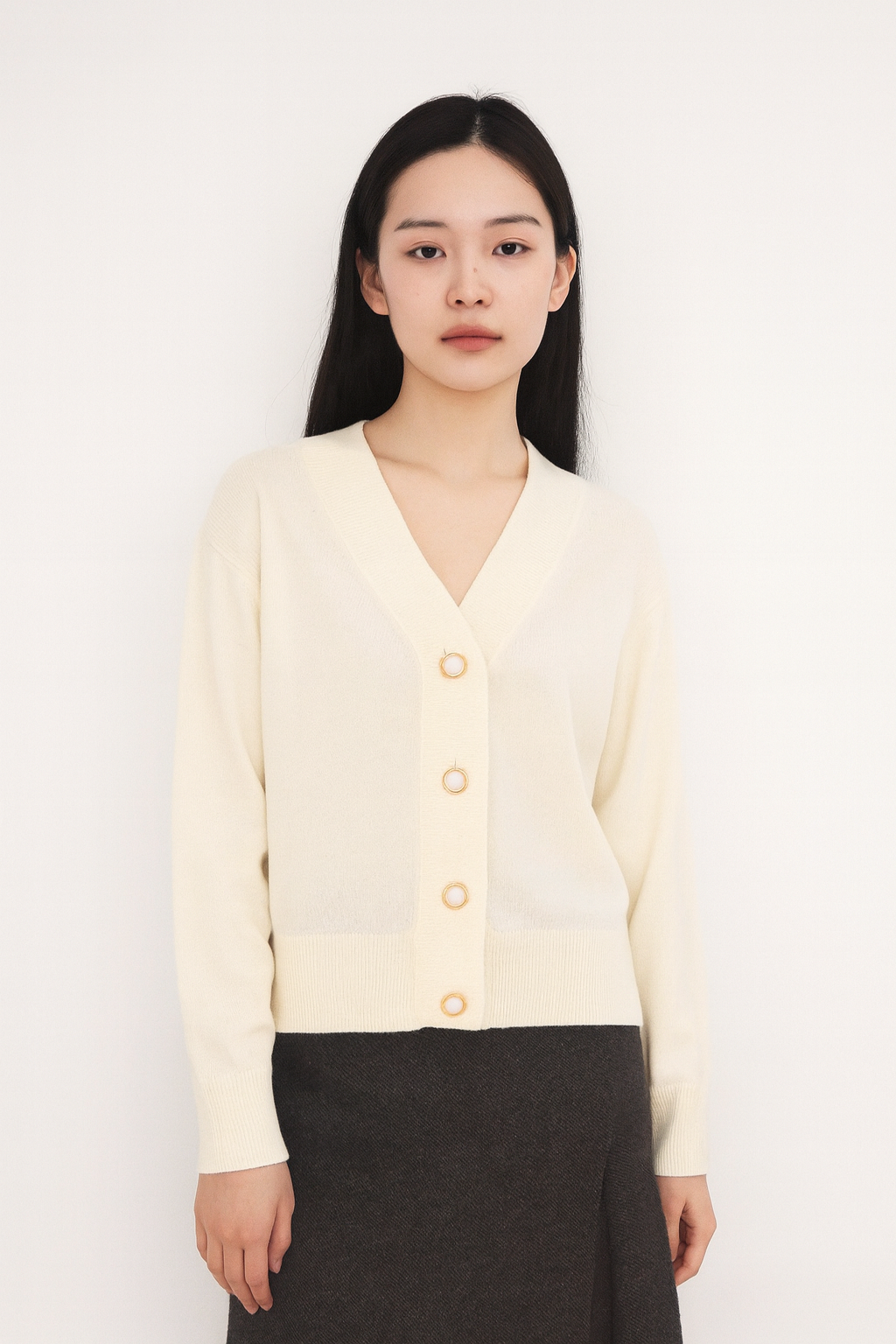 Cashmere Wool Short Cardigan - Cream