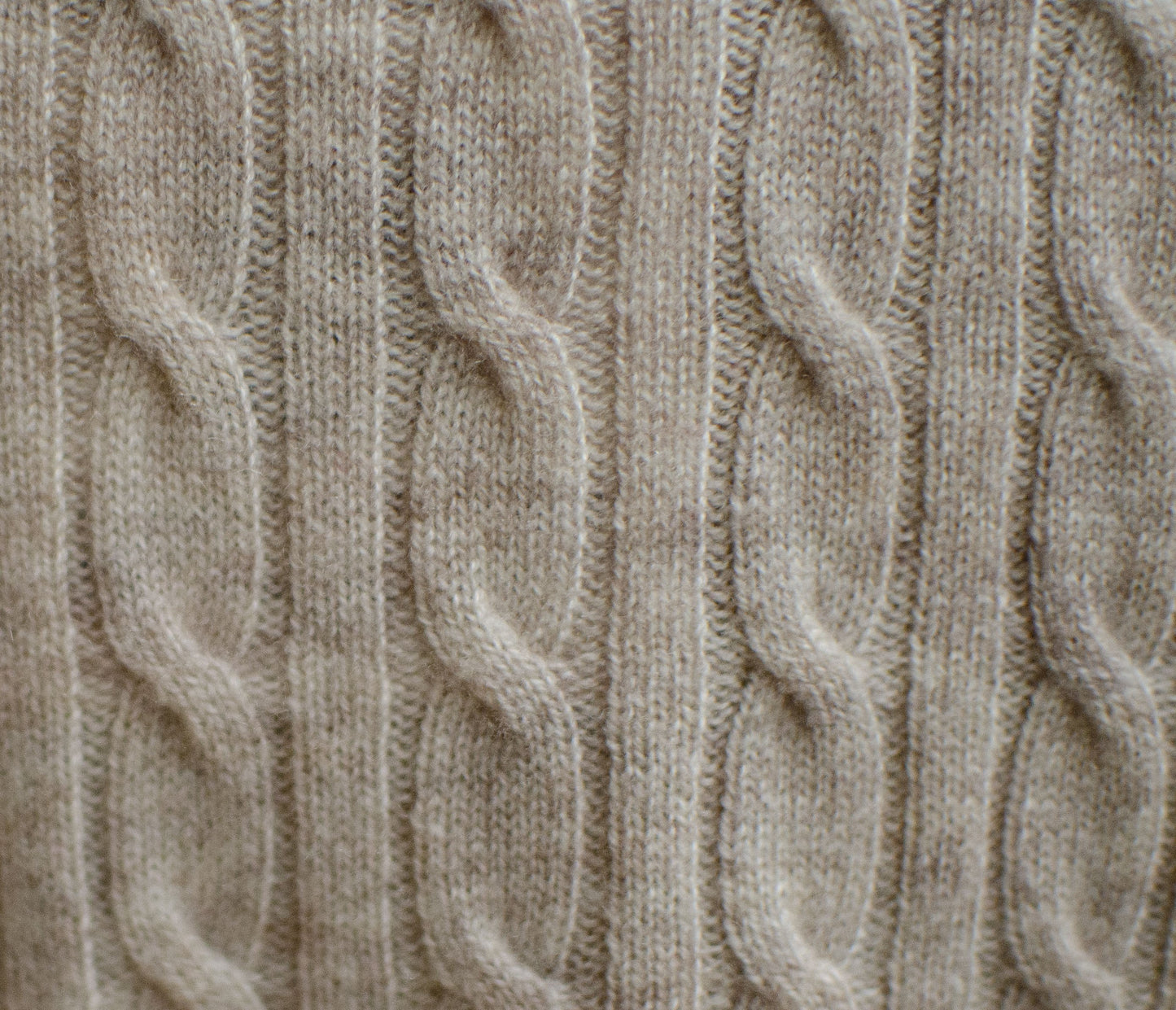 Cashmere Wool Cable Crewneck Unisex Sweater - Beige