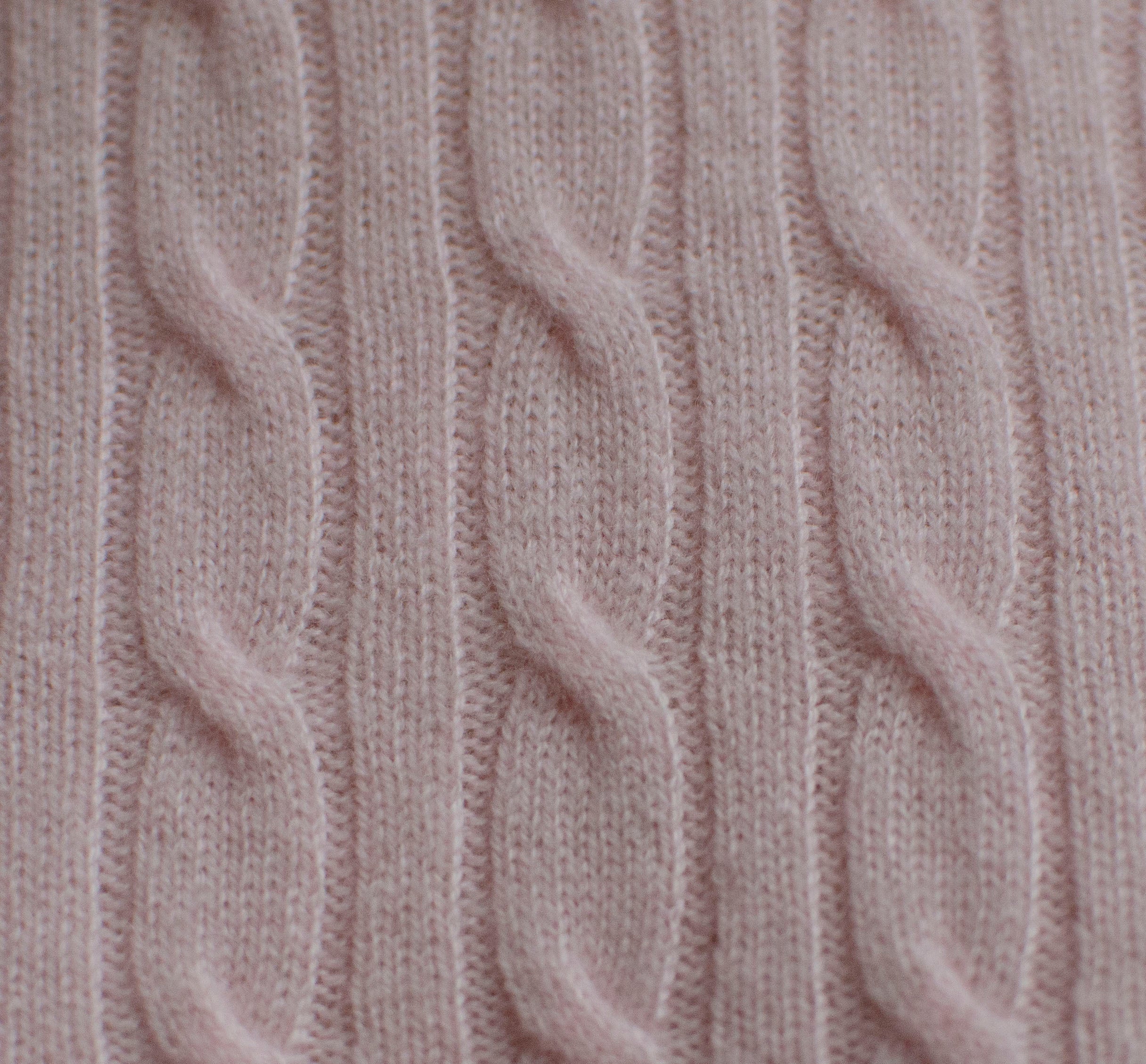 Cashmere Wool Cable Crewneck Unisex Sweater - Pink