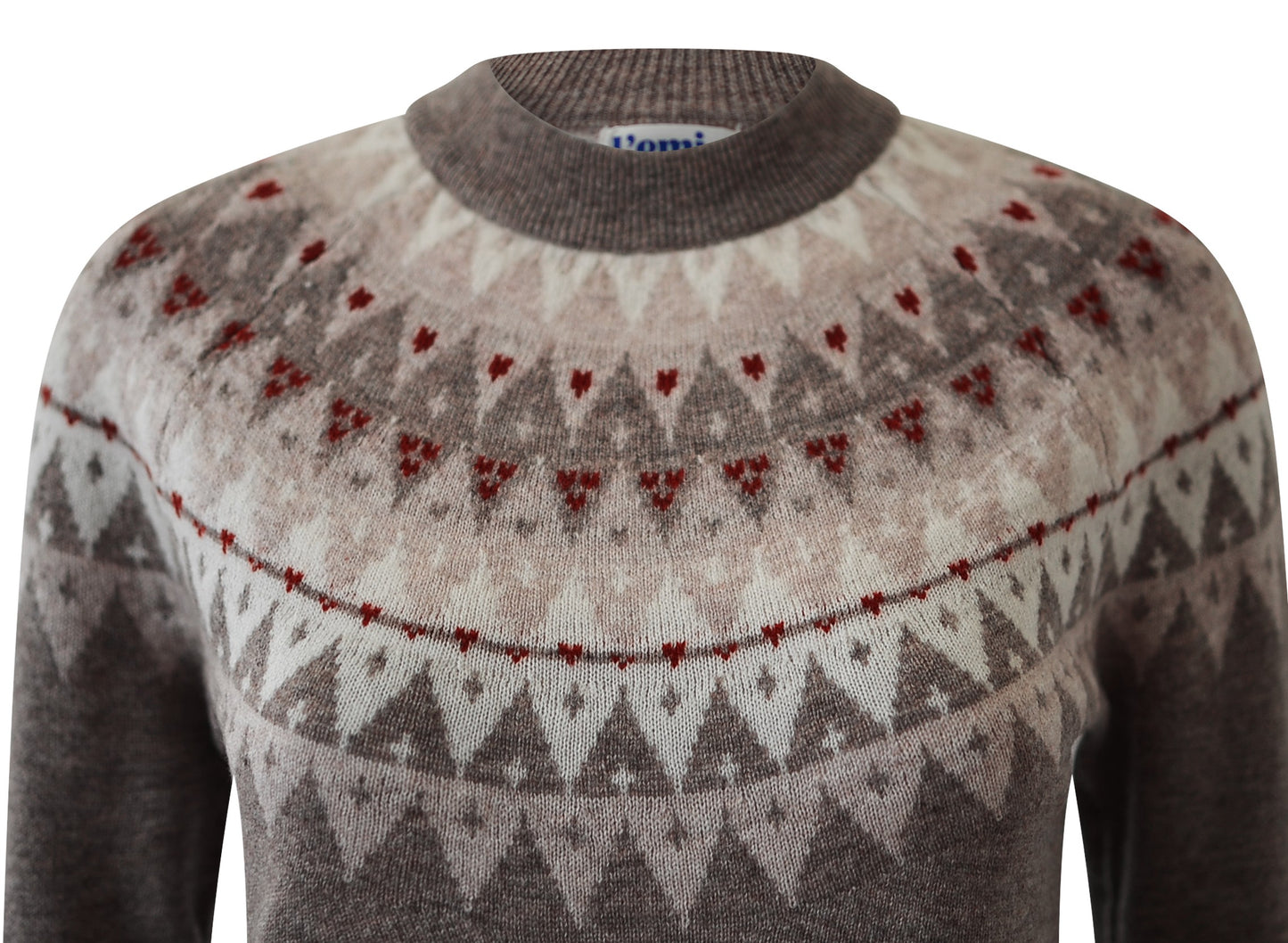 Fair Isle Cashmere Wool Crewneck Unisex Ski Sweater - Brown