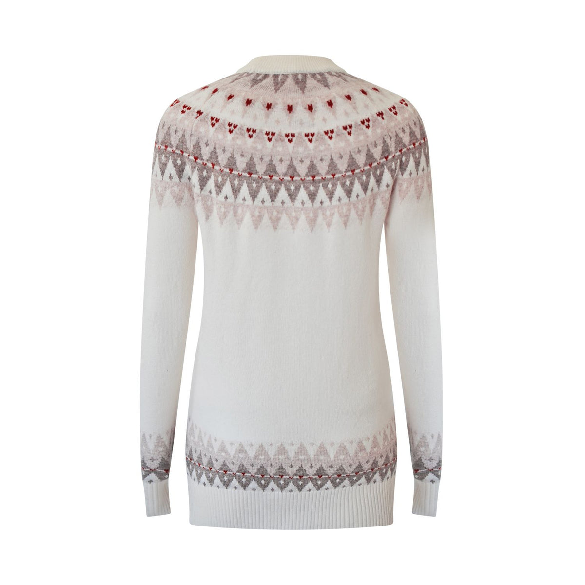 White gray and multicolor fair isle cashmere wool crewneck sweater