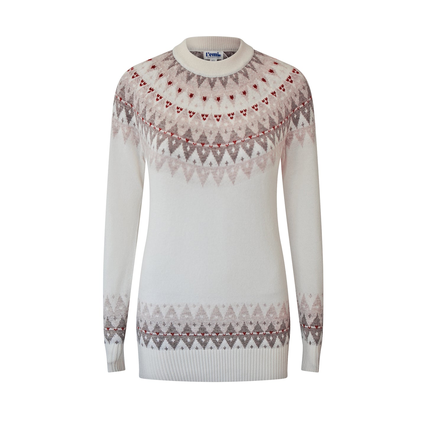 Fair Isle Cashmere Wool Crewneck Unisex Ski Sweater - Cream