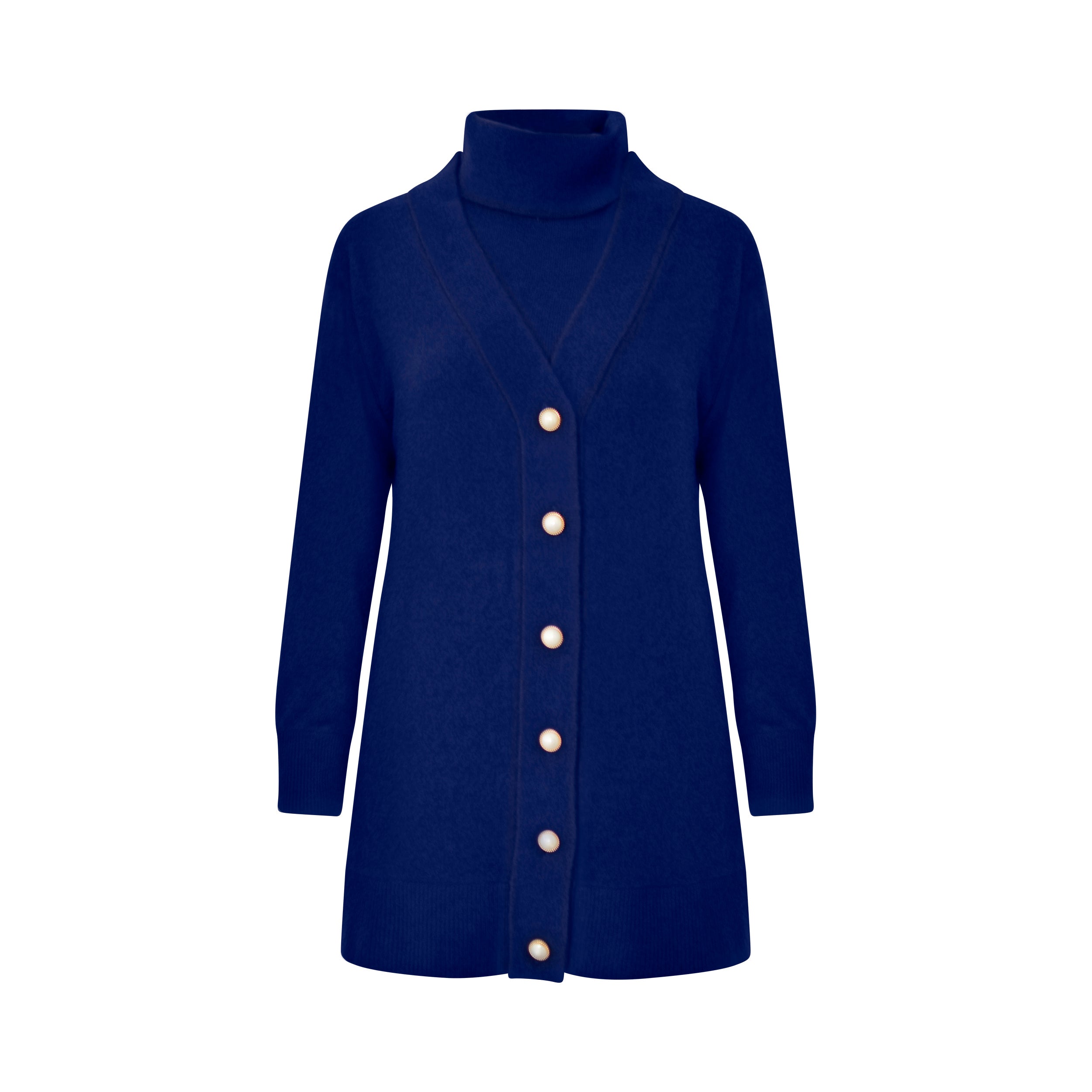 Cashmere Wool Long Cardigan - Navy