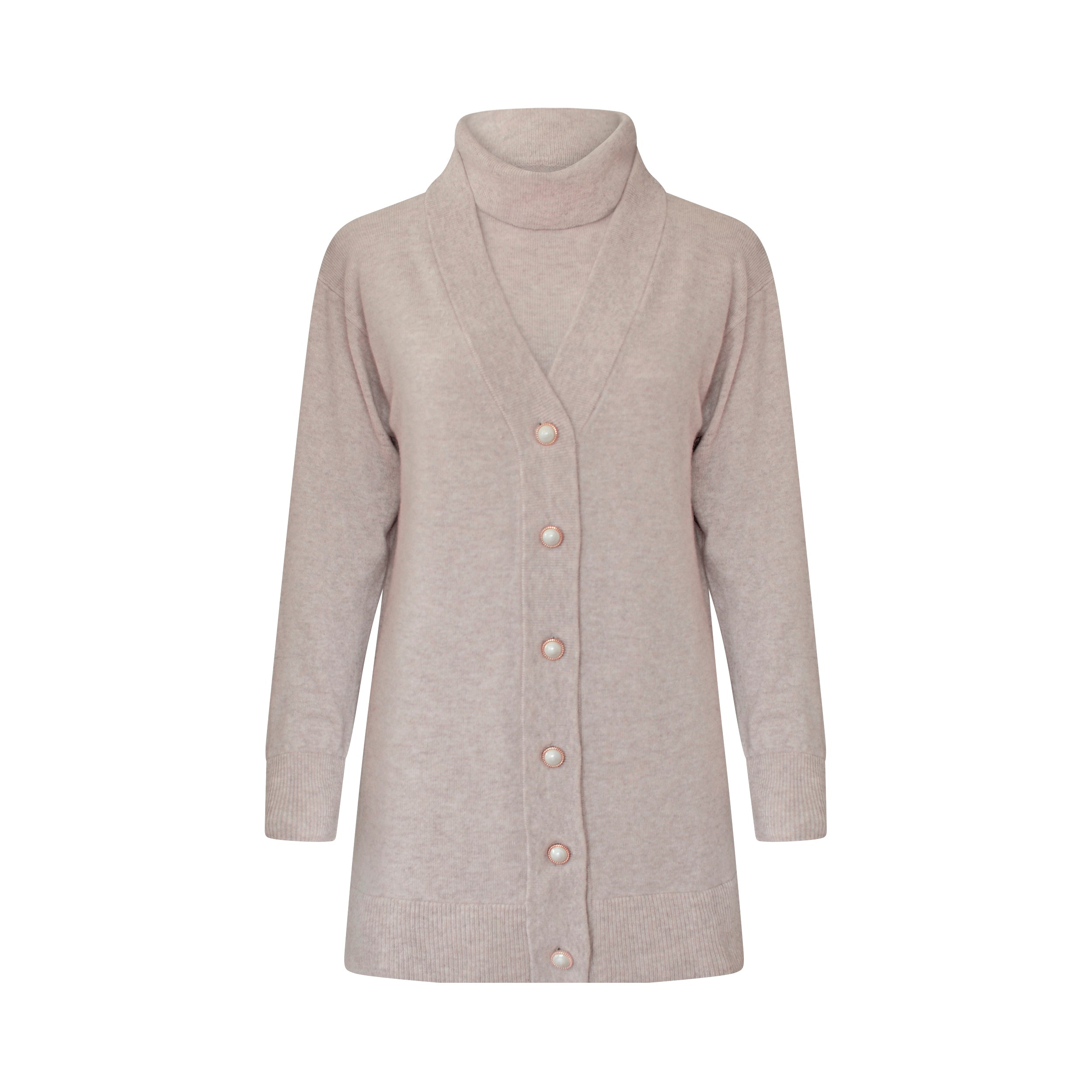 Cashmere Wool Long Turtleneck - Beige