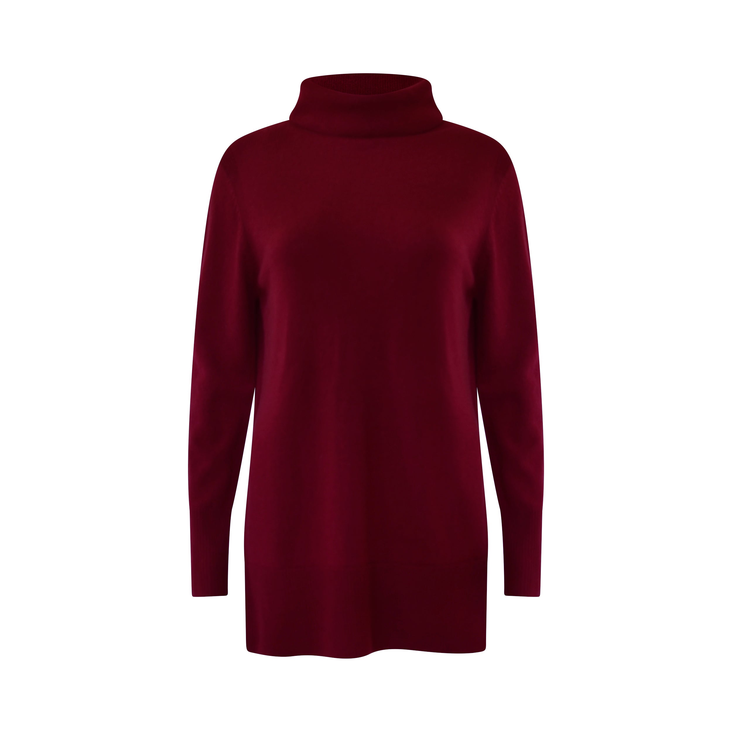 Cashmere Wool Long Turtleneck - Burgundy