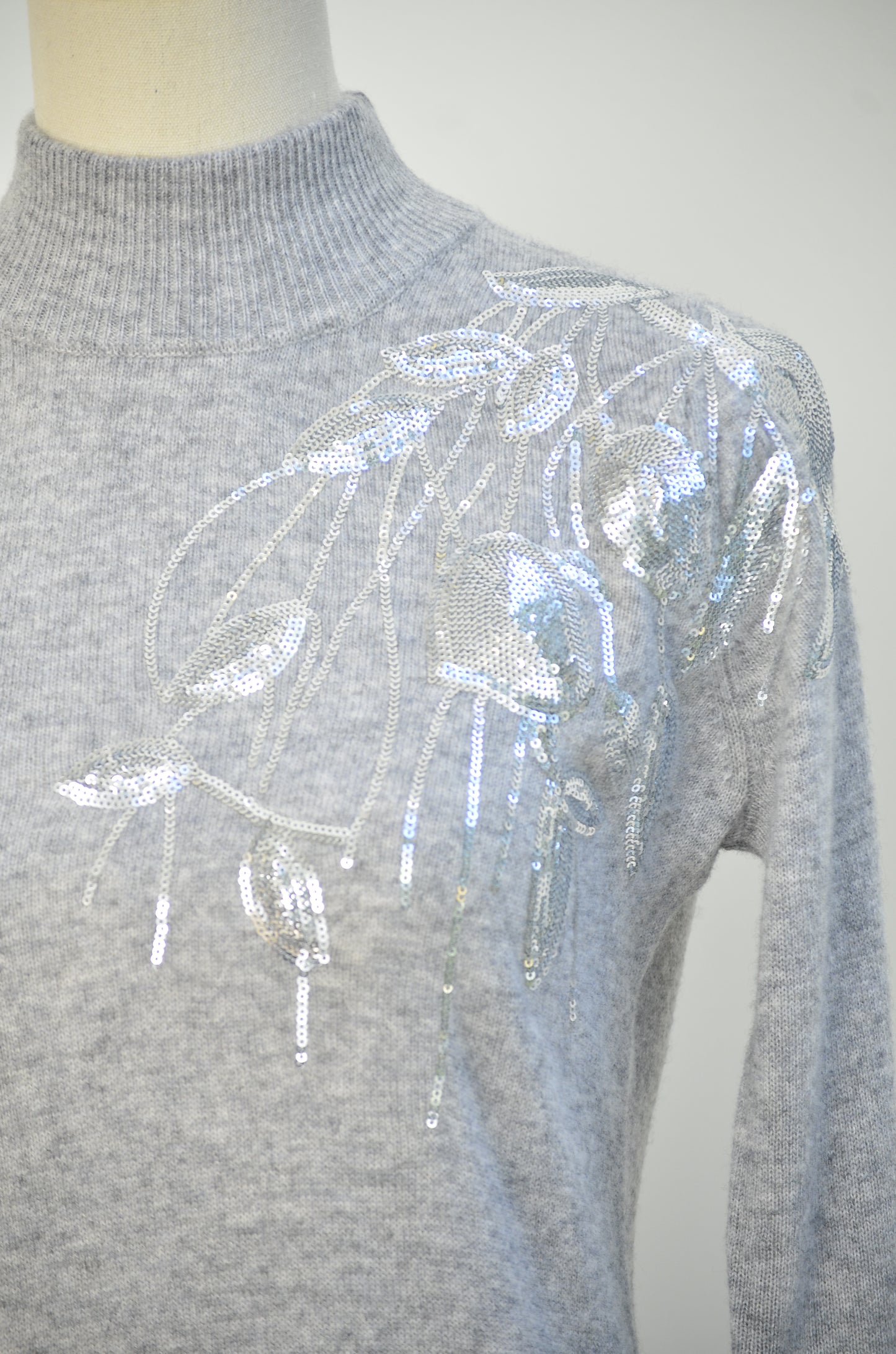 Cashmere Wool Sequin Emblellished Dress - Grey