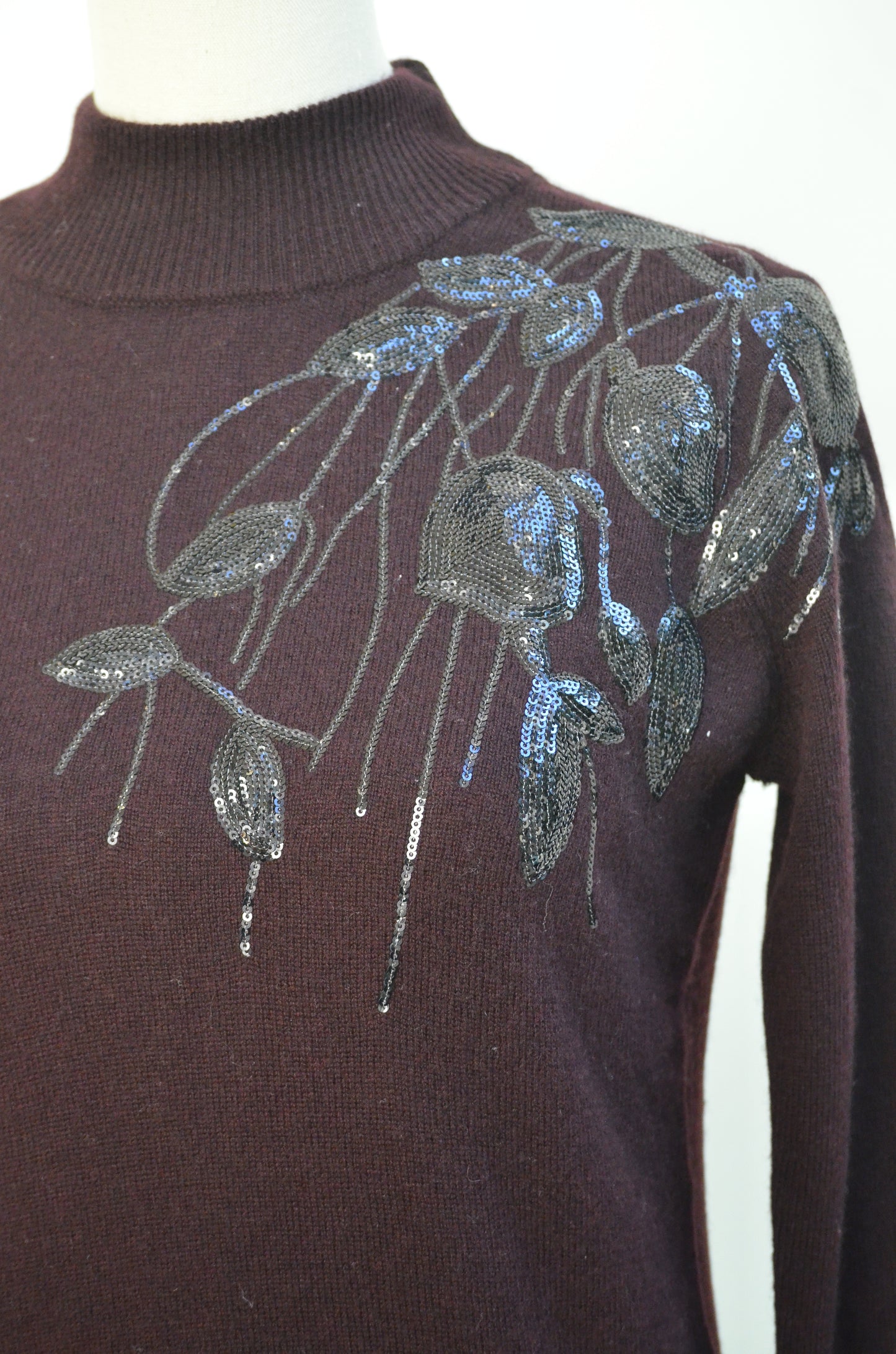 Cashmere Wool Sequin Emblellished Dress - Maroon