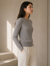 Cotton Cable Crewneck - Gray