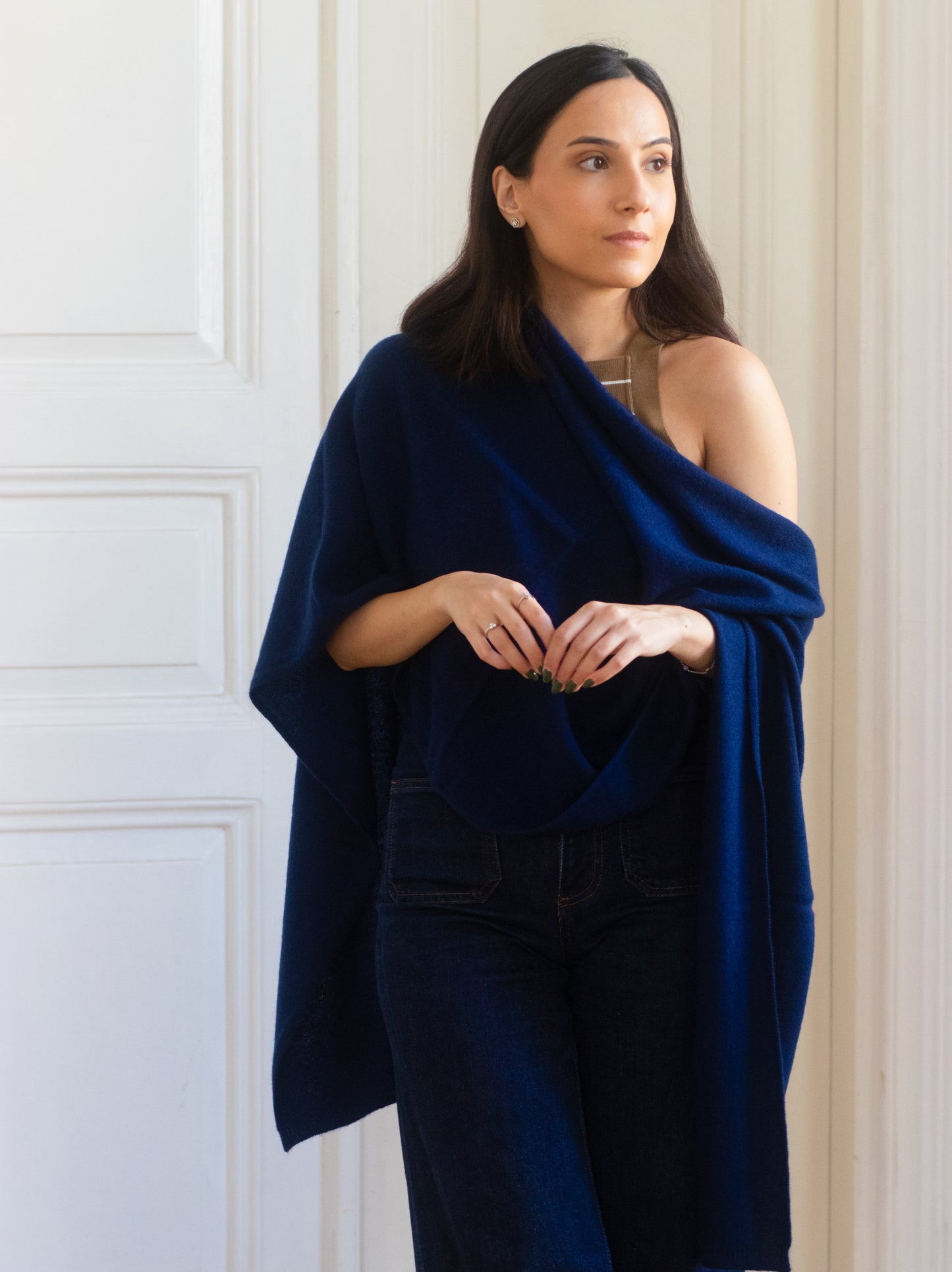 Cashmere Wool Shawl - Navy