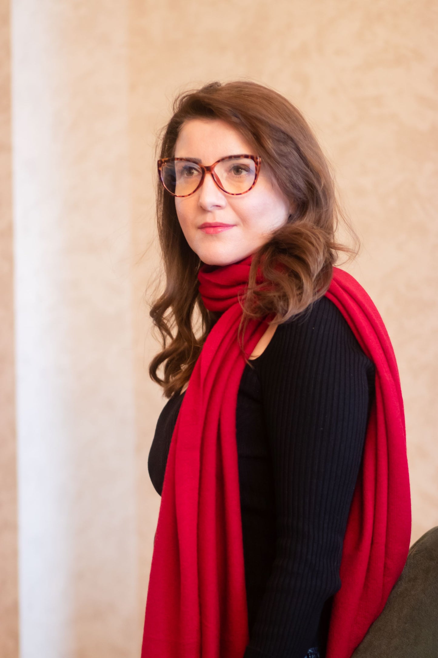 Cashmere Wool Giant Scarf - Red
