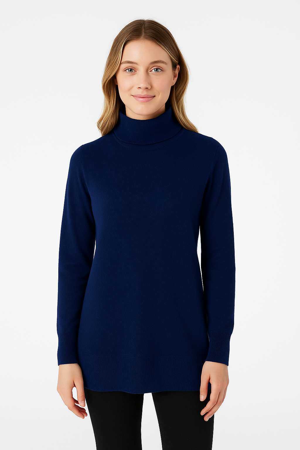 Cashmere Wool Long Turtleneck - Navy