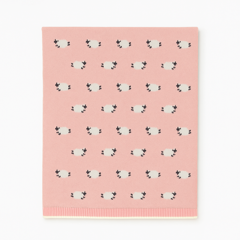 Cotton Baby Blanket with Sheep - Pink