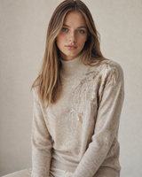 Cashmere Wool Sequin Emblellished Sweater - Beige