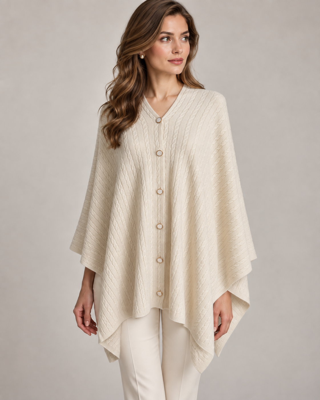 Mini Cable Shawl with Buttons