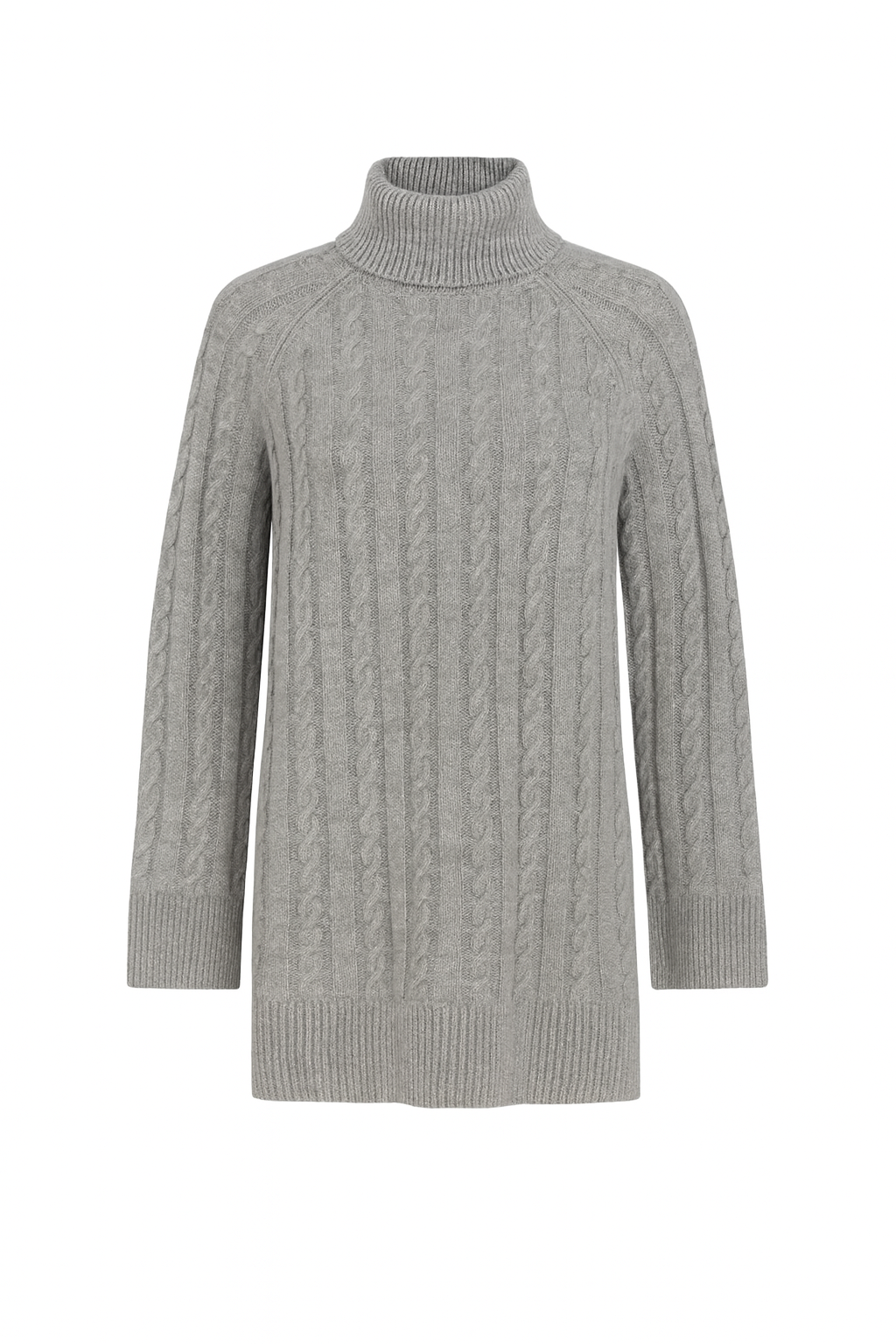 Pure Cashmere Cable Turtleneck Tunic - Gray