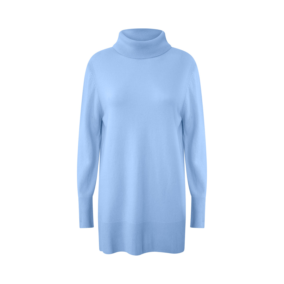 Light blue turtleneck dress on a white background