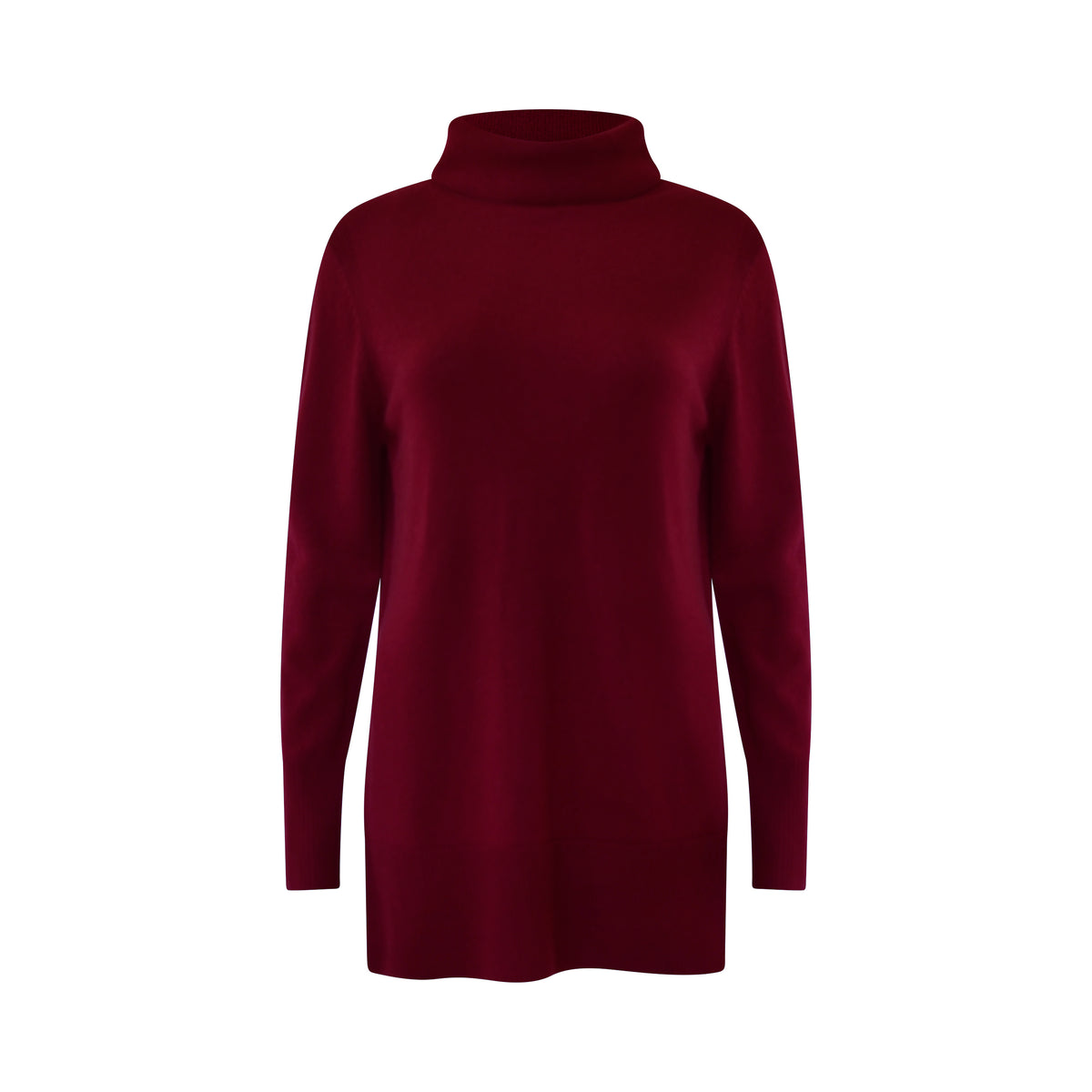 Maroon turtleneck sweater on a white background
