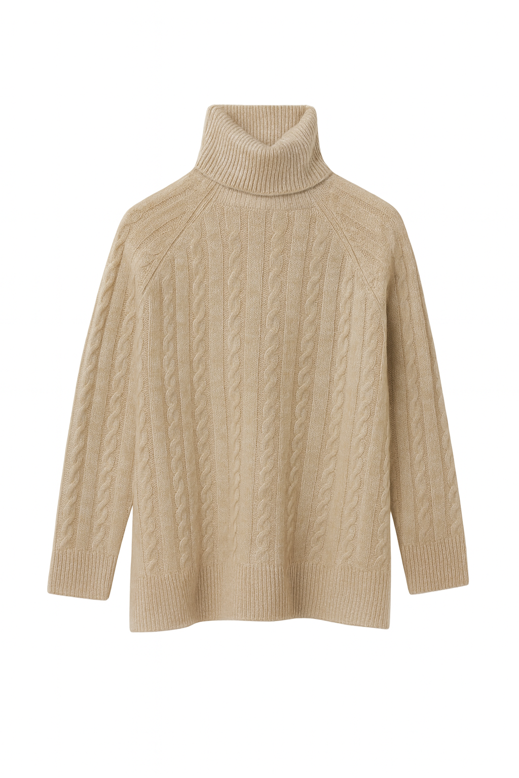 Pure Cashmere Cable Turtleneck Tunic - Beige