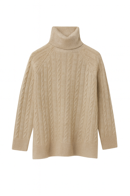 Pure Cashmere Cable Turtleneck Tunic - Beige
