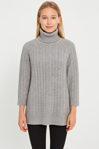 Pure Cashmere Cable Turtleneck Tunic - Gray