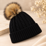 Cable-Knit Hat with Pompom