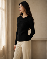 Cotton Cable Crewneck - Black