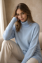 Cashmere Wool Long Turtleneck - Aqua