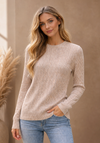 Cashmere Wool Cable Crewneck Unisex Sweater - Beige