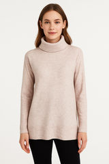 Cashmere Wool Long Turtleneck - Beige