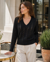 Cashmere Sequin Crochet Vneck Sweater