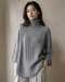 Pure Cashmere Cable Turtleneck Tunic - Gray