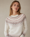 Fair Isle Cashmere Wool Crewneck Unisex Ski Sweater - Cream