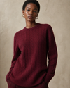 Cashmere Wool Cable Crewneck Unisex Sweater - Wine