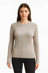 Cotton Cable Crewneck - Beige