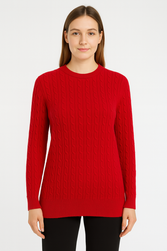 Cashmere Wool Cable Crewneck Unisex Sweater