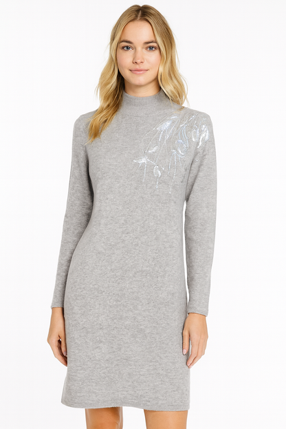 Cashmere Wool Sequin Emblellished Dress - Grey